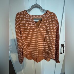 ANTHROPOLOGIE Pilcro Letterpress Button Front Puff Sleeve Chenille Blouse Top